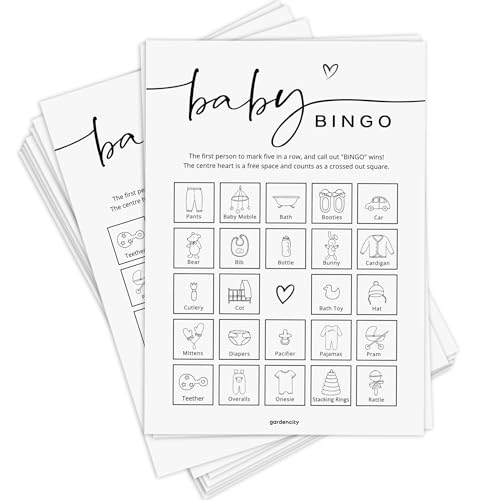 GardenCity Baby Shower Bingo – 50 Unique Pre-Filled Cards, Pink Minimalist Design, Two Ways to Play