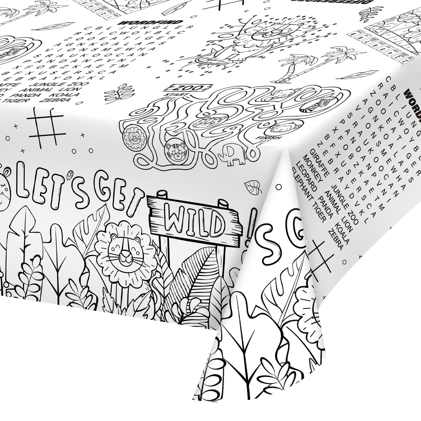 Gatherfun 2-Pack Safari Jungle Coloring Tablecloth – Interactive Activity Paper Table Cover for Kids