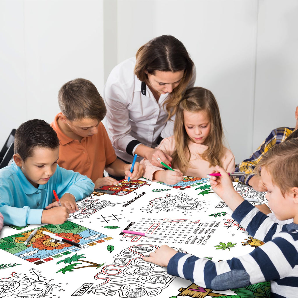 Gatherfun 2-Pack Safari Jungle Coloring Tablecloth – Interactive Activity Paper Table Cover for Kids