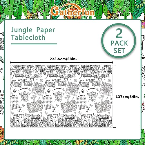 Gatherfun 2-Pack Safari Jungle Coloring Tablecloth – Interactive Activity Paper Table Cover for Kids
