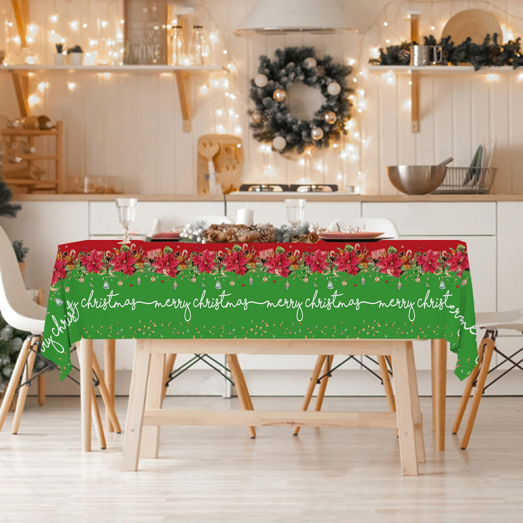 Gatherfun 3-Pack Christmas Poinsettia Disposable Plastic Tablecloth 54x108 Inches