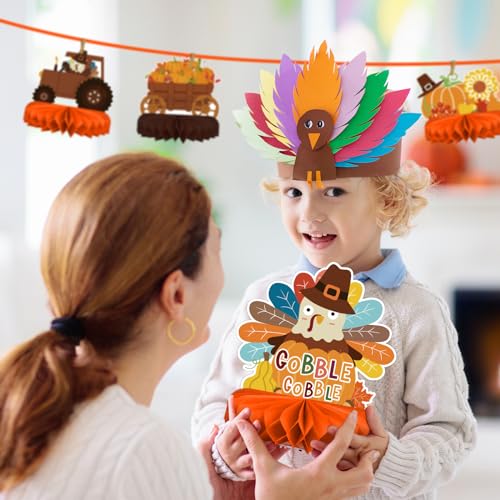Gatherfun 9-Piece Fall Honeycomb Centerpieces Set - Thanksgiving Table Decorations, 7x7 Inches