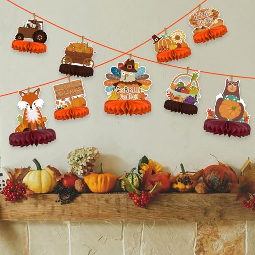 Gatherfun 9-Piece Fall Honeycomb Centerpieces Set - Thanksgiving Table Decorations, 7x7 Inches