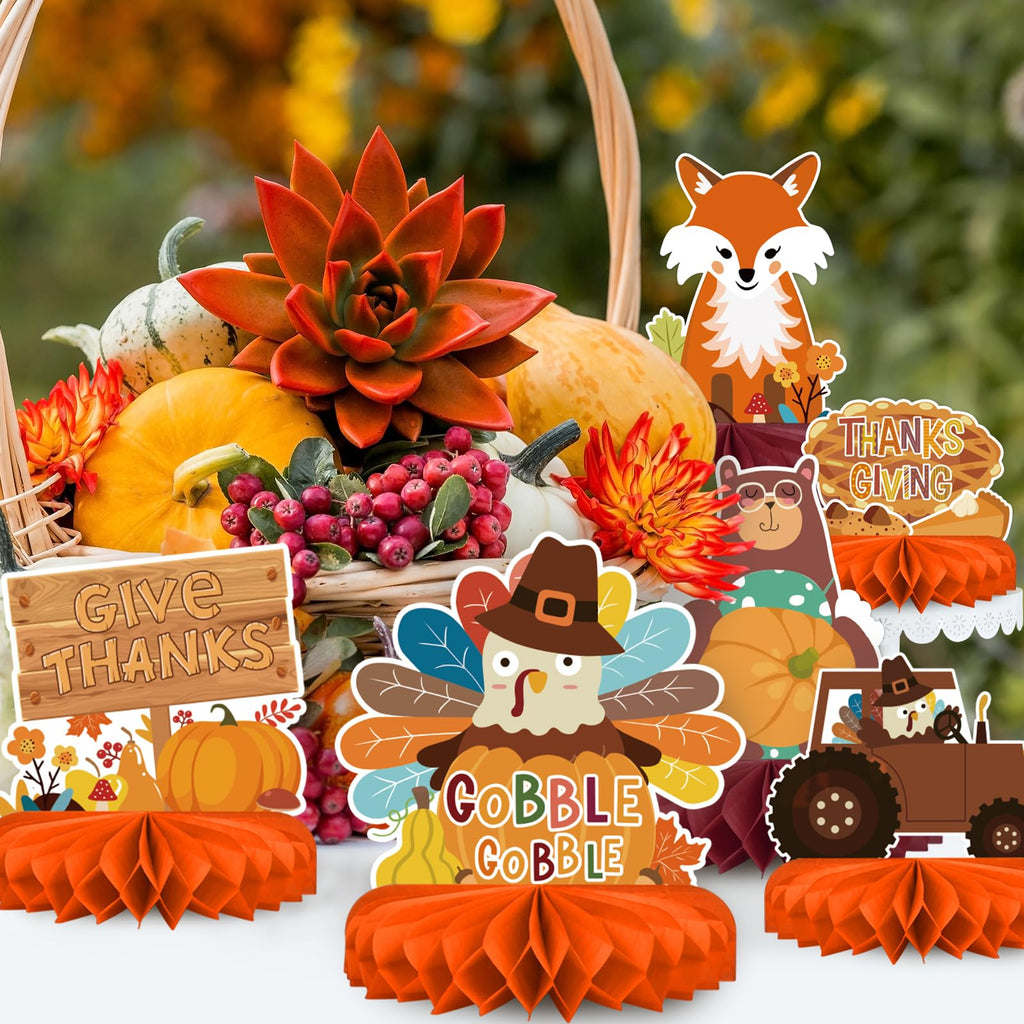 Gatherfun 9-Piece Fall Honeycomb Centerpieces Set - Thanksgiving Table Decorations, 7x7 Inches