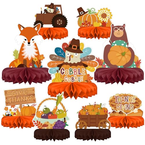 Gatherfun 9-Piece Fall Honeycomb Centerpieces Set - Thanksgiving Table Decorations, 7x7 Inches