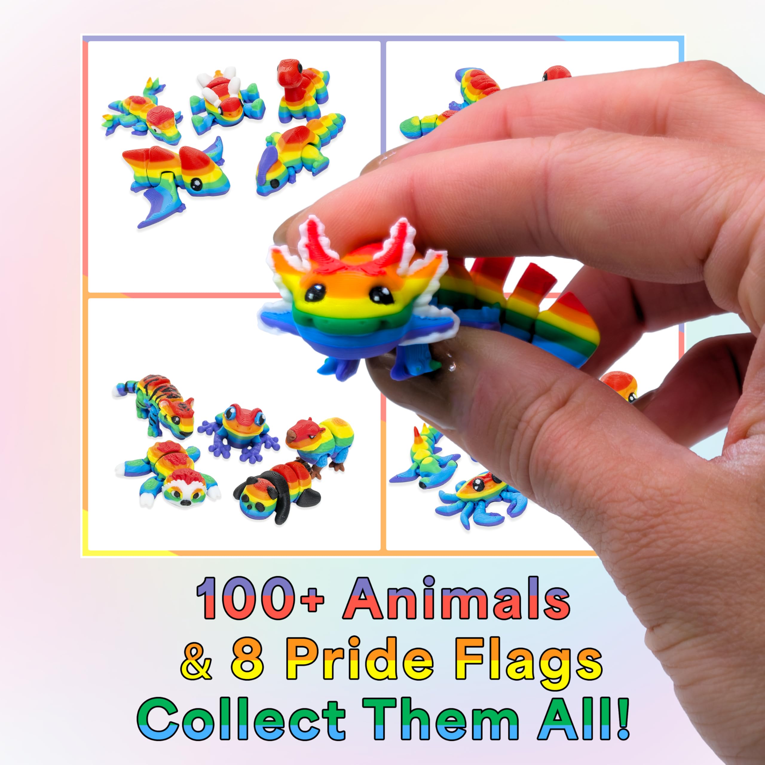 Gaynimals Archie The Axolotl: 3D Printed Articulated Fidget Desk Pet with Collector Case & Sticker