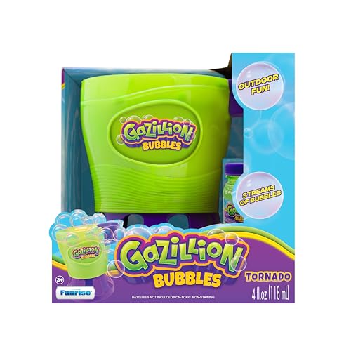 Gazillion Tornado Bubble Machine – Blows 4,500 Bubbles Per Minute Straight Up, No Pump Needed, Includes Non-Toxic Solution, Ages 3+