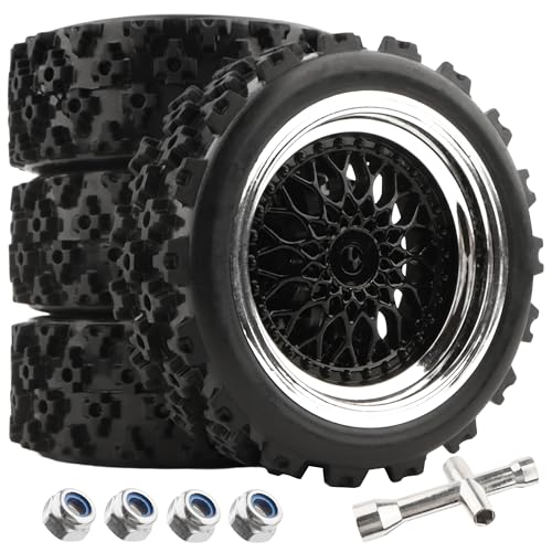 GDOOL 1/10 Scale RC On-Road Tires 2.83" Diameter 12mm Hex, Compatible with Tamiya TT01 TT02 Traxxas 4Tec 2.0 WLtoys 144001, Set of 4 with Wrench and Nuts (Non-Glued)
