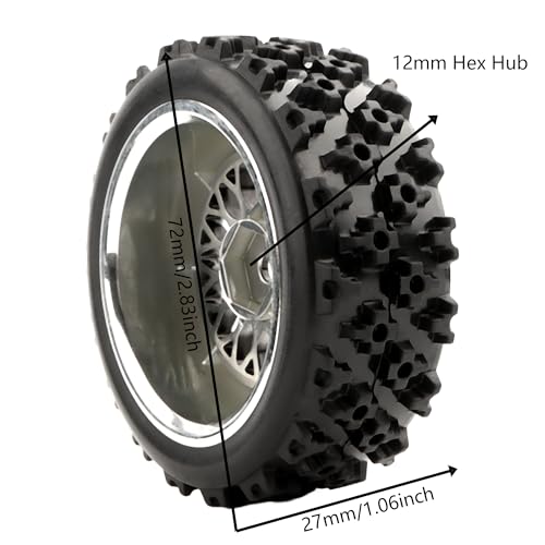 GDOOL 1/10 Scale RC On-Road Tires 2.83" Diameter 12mm Hex, Compatible with Tamiya TT01 TT02 Traxxas 4Tec 2.0 WLtoys 144001, Set of 4 with Wrench and Nuts (Non-Glued)