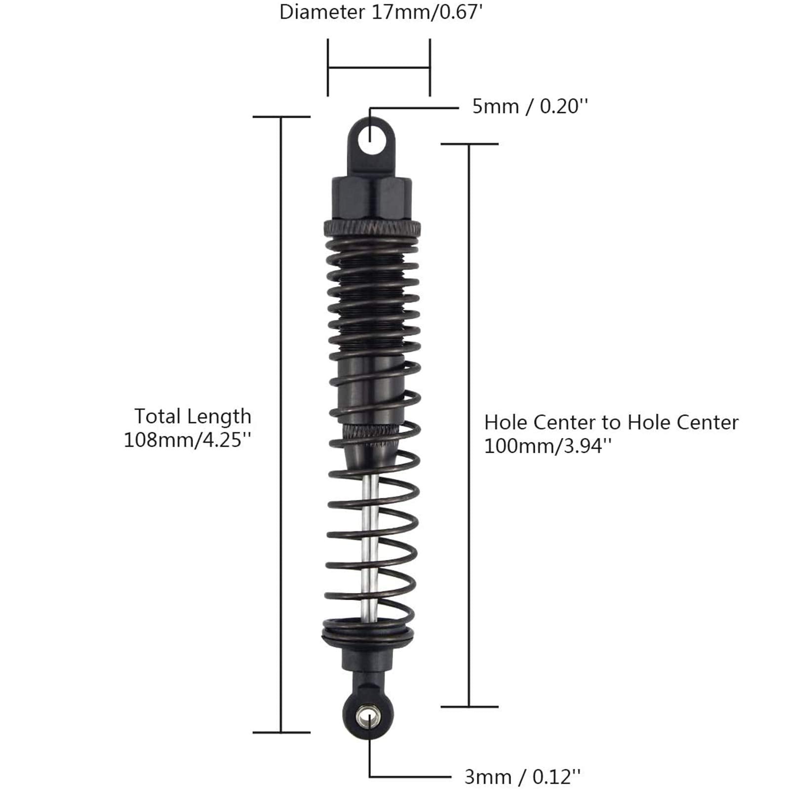 GDOOL 4-Pack 108mm Adjustable Alloy RC Shock Absorbers for 1/10 HSP Redcat Volcano EXP/Pro S30 (Black)