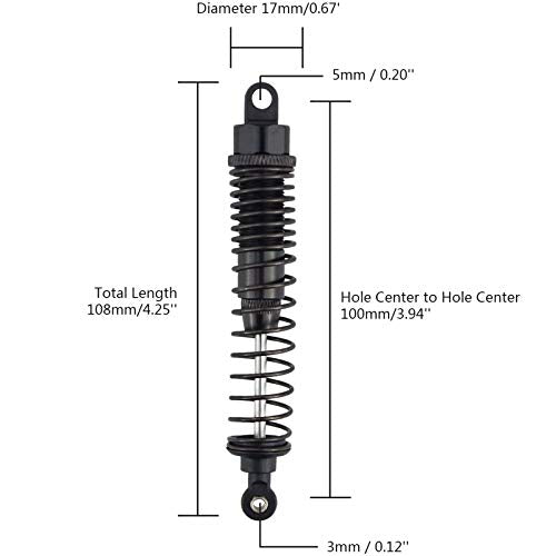GDOOL 4-Pack 108mm Adjustable Alloy RC Shock Absorbers for 1/10 HSP Redcat Volcano EXP/Pro S30 (Black)