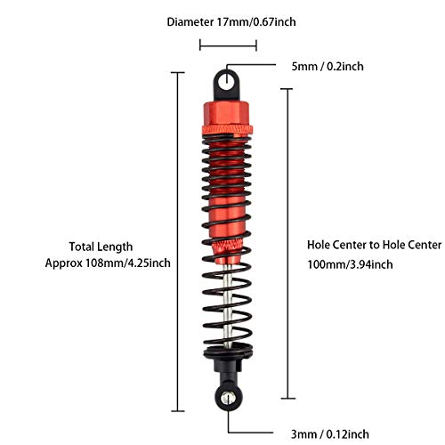 GDOOL 4-Pack Adjustable RC Shock Absorbers 108mm Aluminum Alloy for 1/10 HSP Volcano Trucks
