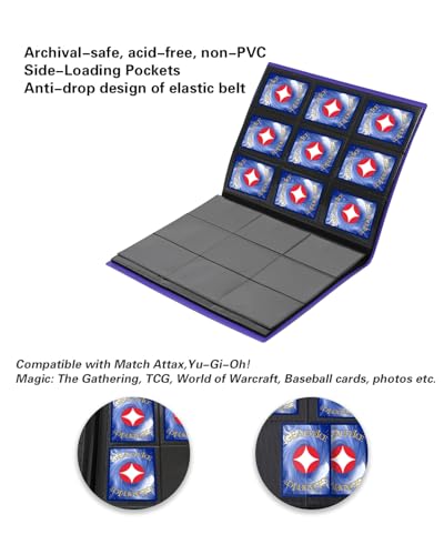 GEAoffice 9-Pocket Trading Card Binder – Holds 360 Cards, Side-Loading, PVC-Free, Purple