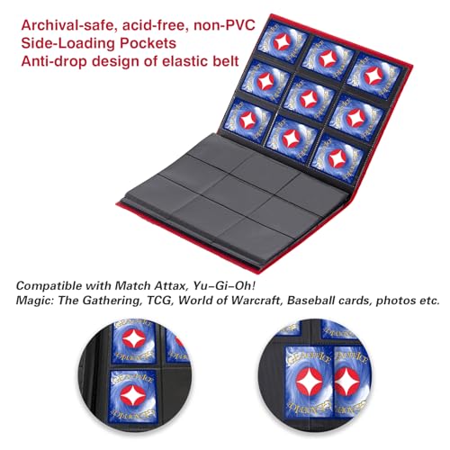 GEAoffice Red 9-Pocket Trading Card Binder – Holds 360 Cards, Side-Loading Pages, PVC-Free