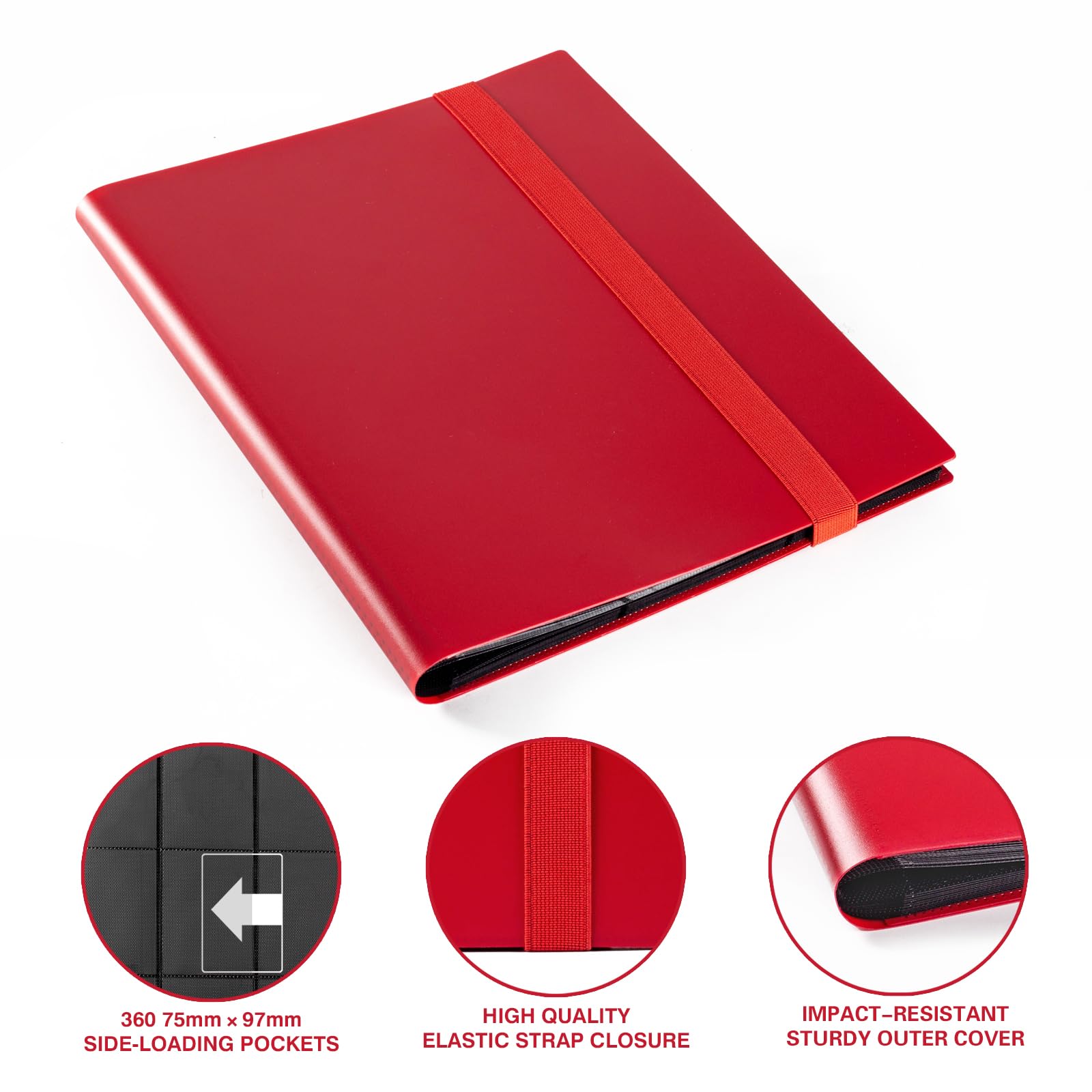 GEAoffice Red 9-Pocket Trading Card Binder – Holds 360 Cards, Side-Loading Pages, PVC-Free