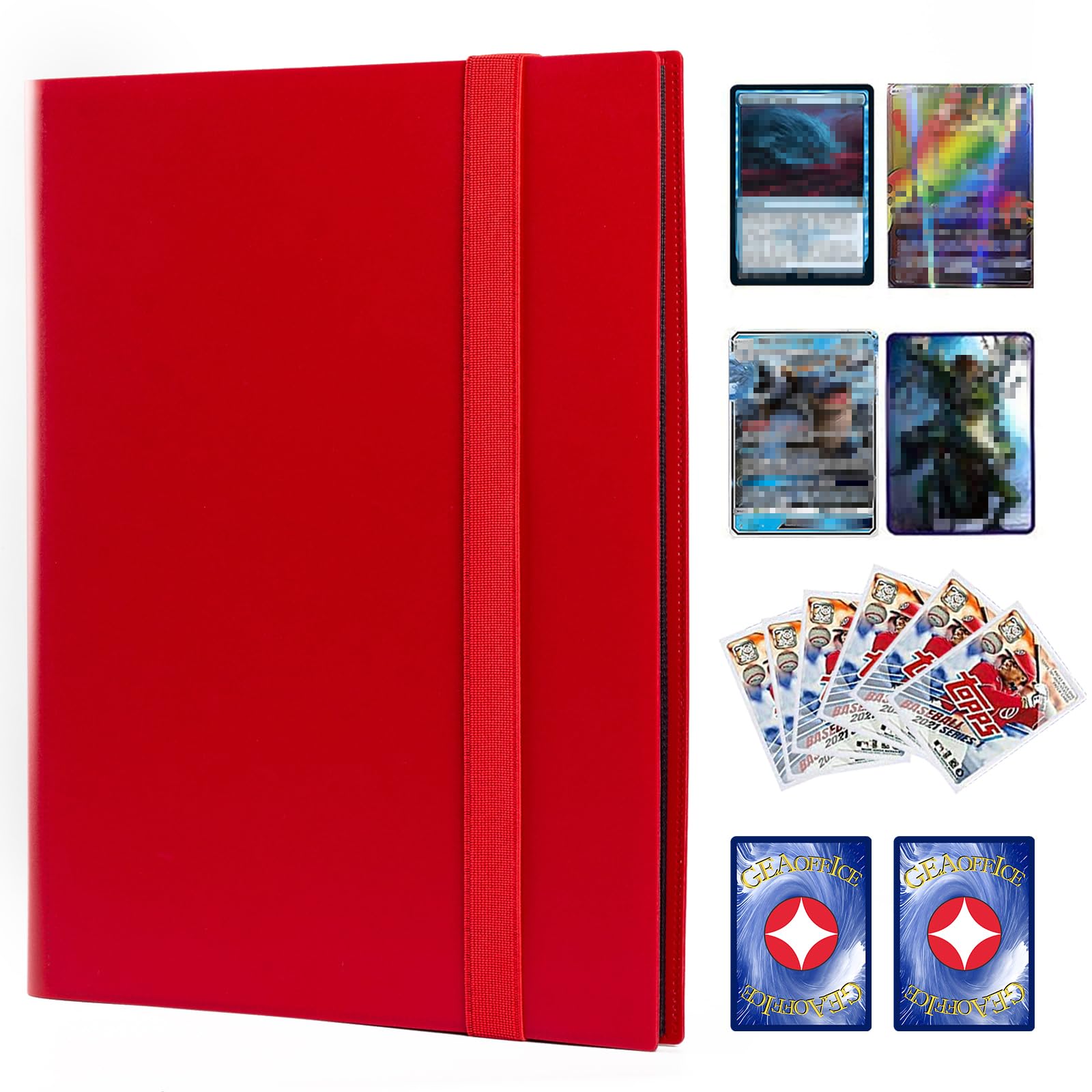 GEAoffice Red 9-Pocket Trading Card Binder – Holds 360 Cards, Side-Loading Pages, PVC-Free