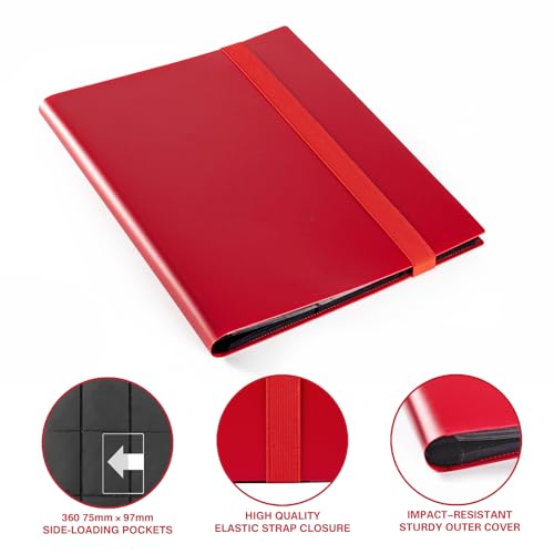 GEAoffice Red 9-Pocket Trading Card Binder – Holds 360 Cards, Side-Loading Pages, PVC-Free