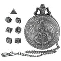 GEAoffice Vintage Dragon & Sword Pocket Watch Dice Set - Solid Metal Mini Dice for DND, RPG, Fantasy Gaming - Dungeon Master Gift