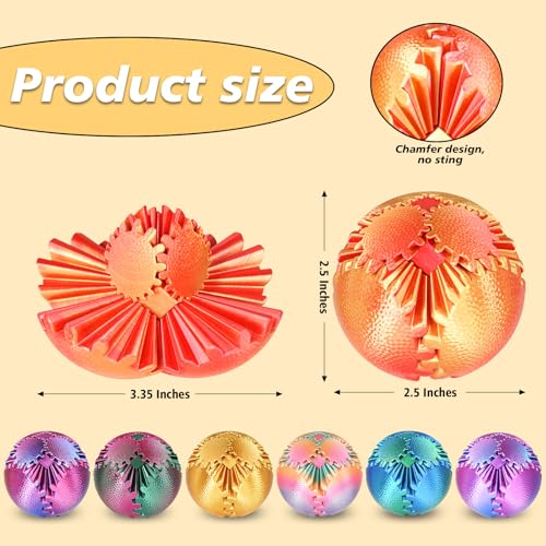 Gear Ball Fidget Toy - Steampunk Gear Sphere Stress Relief, 3D Printed, Sunset Red (S Size)