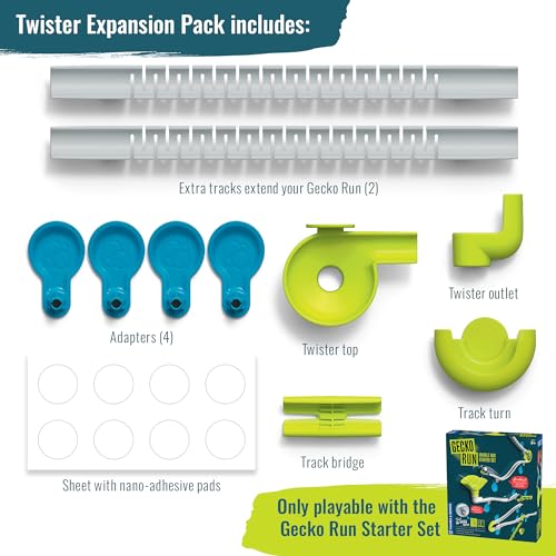 Gecko Run: Marble Run Twister Expansion Pack – Vertical Tracks, Nano-Adhesive Pads, Twister Stunt