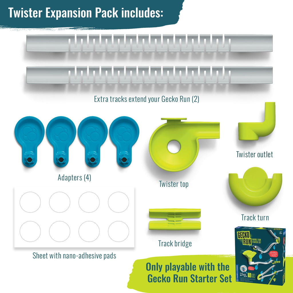 Gecko Run: Marble Run Twister Expansion Pack – Vertical Tracks, Nano-Adhesive Pads, Twister Stunt