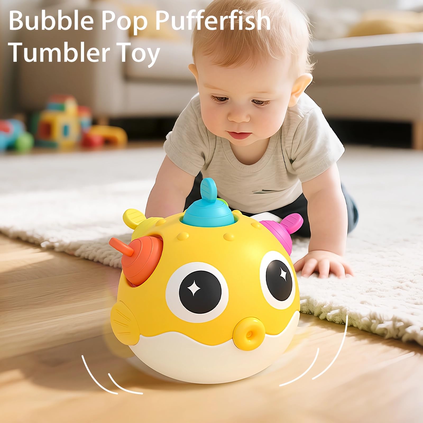 GeeKiPrime Baby Wobble Toy – Musical Tumbler with Silicone Pop Bubbles, Sensory Toy for Infants 3-18 Months