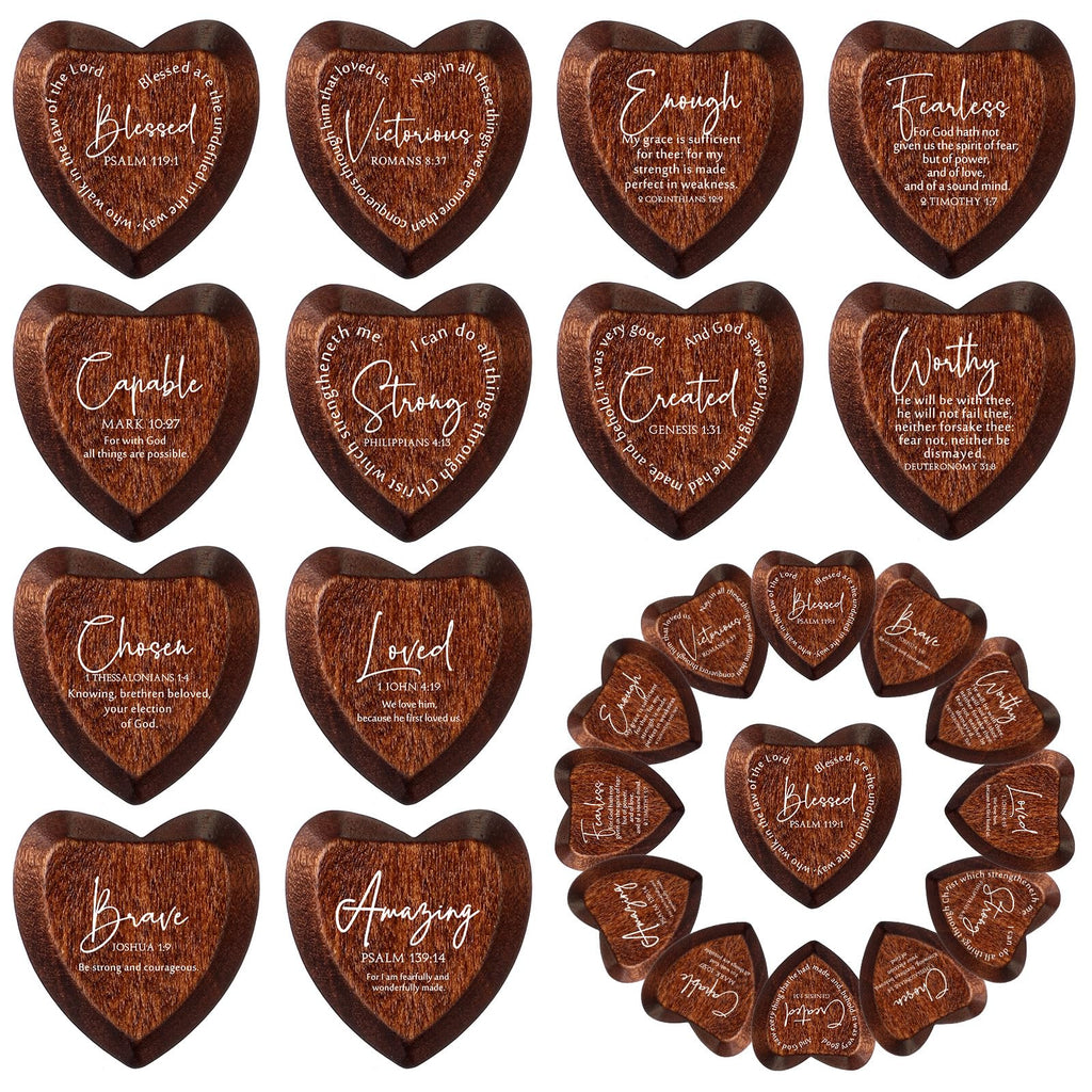 Geelin 24-Pack Inspirational Wooden Heart Tokens with Bible Verses – Pocket-Sized Faith Reminders for Gifting