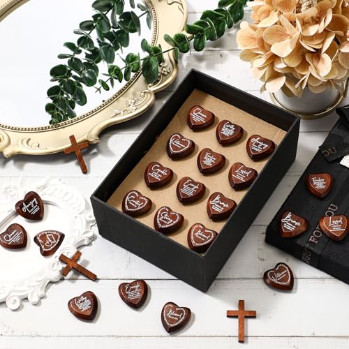 Geelin 24-Pack Inspirational Wooden Heart Tokens with Bible Verses – Pocket-Sized Faith Reminders for Gifting
