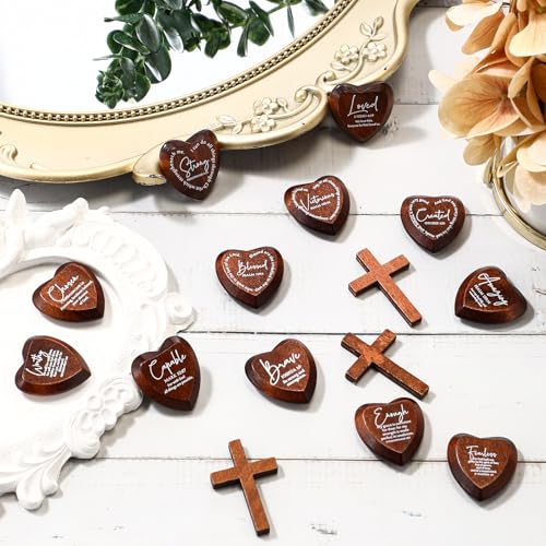 Geelin 24-Pack Inspirational Wooden Heart Tokens with Bible Verses – Pocket-Sized Faith Reminders for Gifting