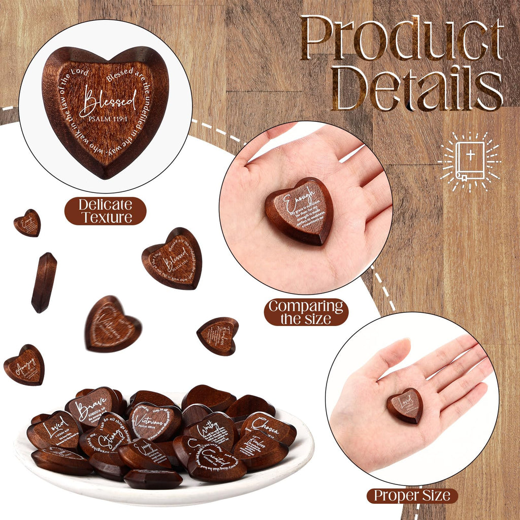 Geelin 24-Pack Inspirational Wooden Heart Tokens with Bible Verses – Pocket-Sized Faith Reminders for Gifting