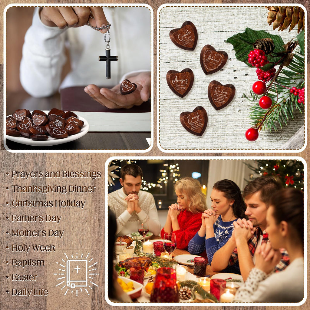Geelin 24-Pack Inspirational Wooden Heart Tokens with Bible Verses – Pocket-Sized Faith Reminders for Gifting