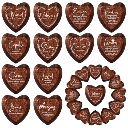 Geelin 24-Pack Inspirational Wooden Heart Tokens with Bible Verses – Pocket-Sized Faith Reminders for Gifting