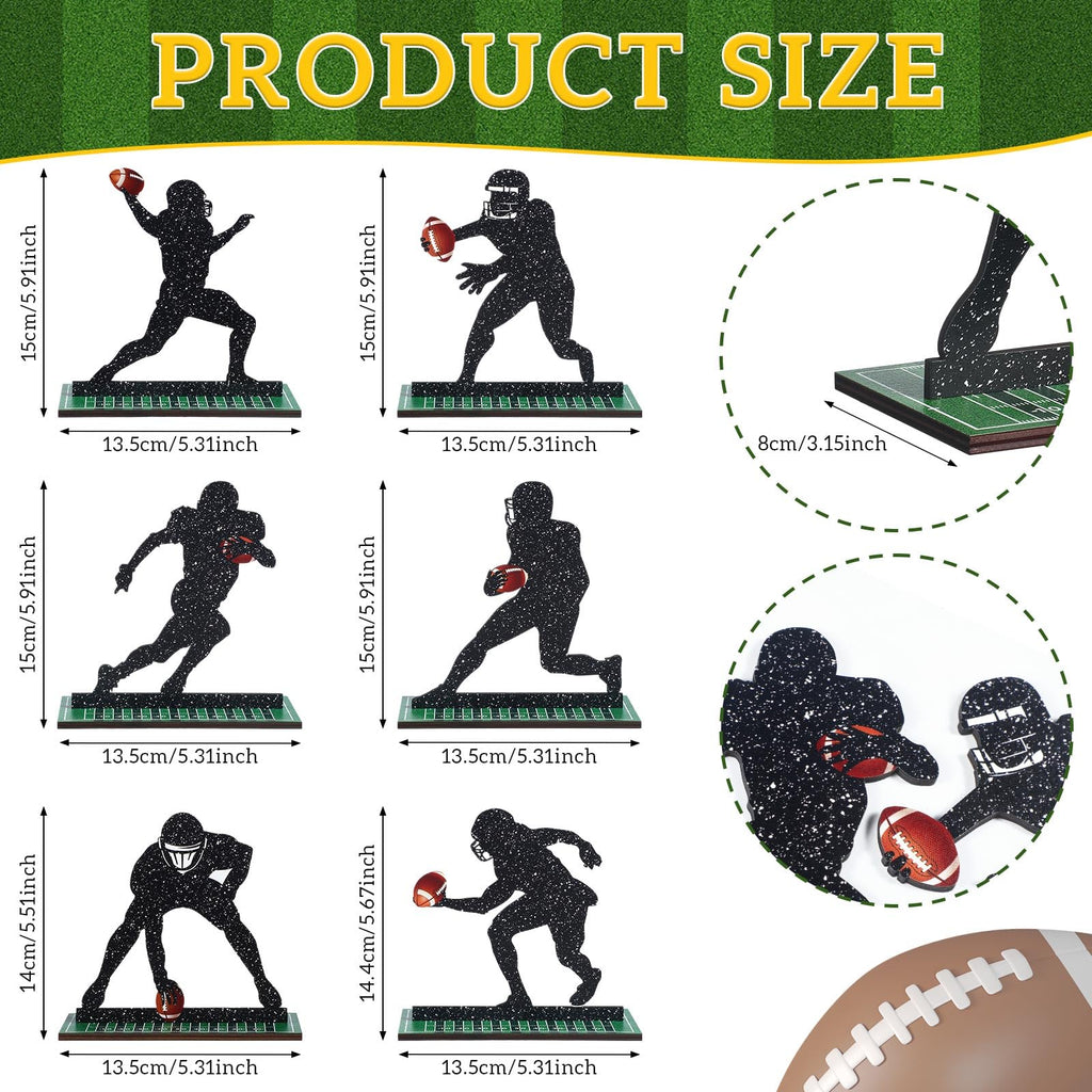 Geetery 6 Pack Football Player Silhouette Wooden Table Centerpieces for Sports Party Decor