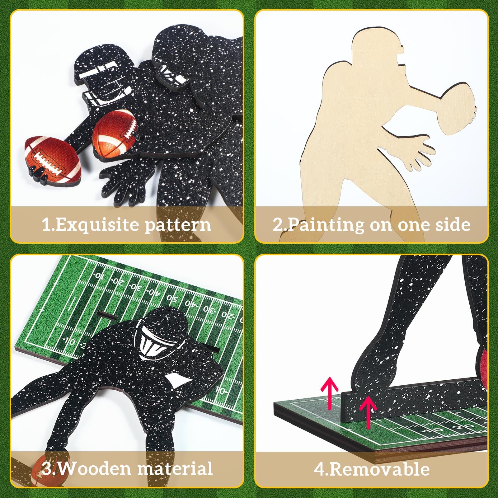 Geetery 6 Pack Football Player Silhouette Wooden Table Centerpieces for Sports Party Decor