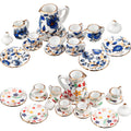 Geiserailie 30-Piece 1:12 Dollhouse Miniature Porcelain Tea Set, 2 Sets with Floral Pattern & Gold Trim, Teapot, Cups, Saucers & More