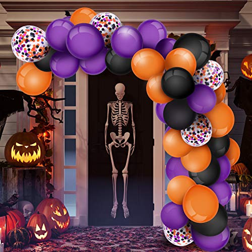 Gejoy 129-Piece Halloween Balloon Arch Garland Kit – Black, Orange & Purple Latex Balloons with Confetti