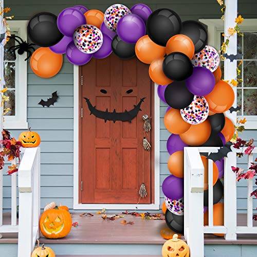 Gejoy 129-Piece Halloween Balloon Arch Garland Kit – Black, Orange & Purple Latex Balloons with Confetti