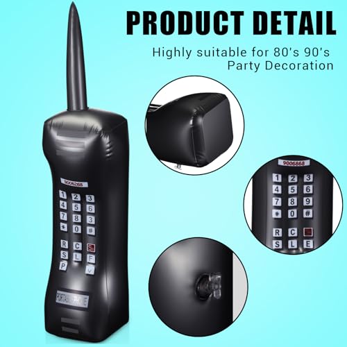 Gejoy 2-Pack Inflatable Retro Mobile Phones - 28 Inch Black 80s 90s Party Props