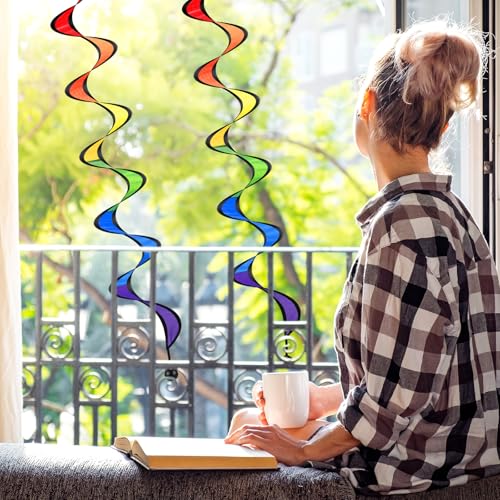 Gejoy 4-Pack Rainbow Wind Spinners - 27-Inch Outdoor Hanging Windsocks for Garden and Yard Decor, Bird Scare