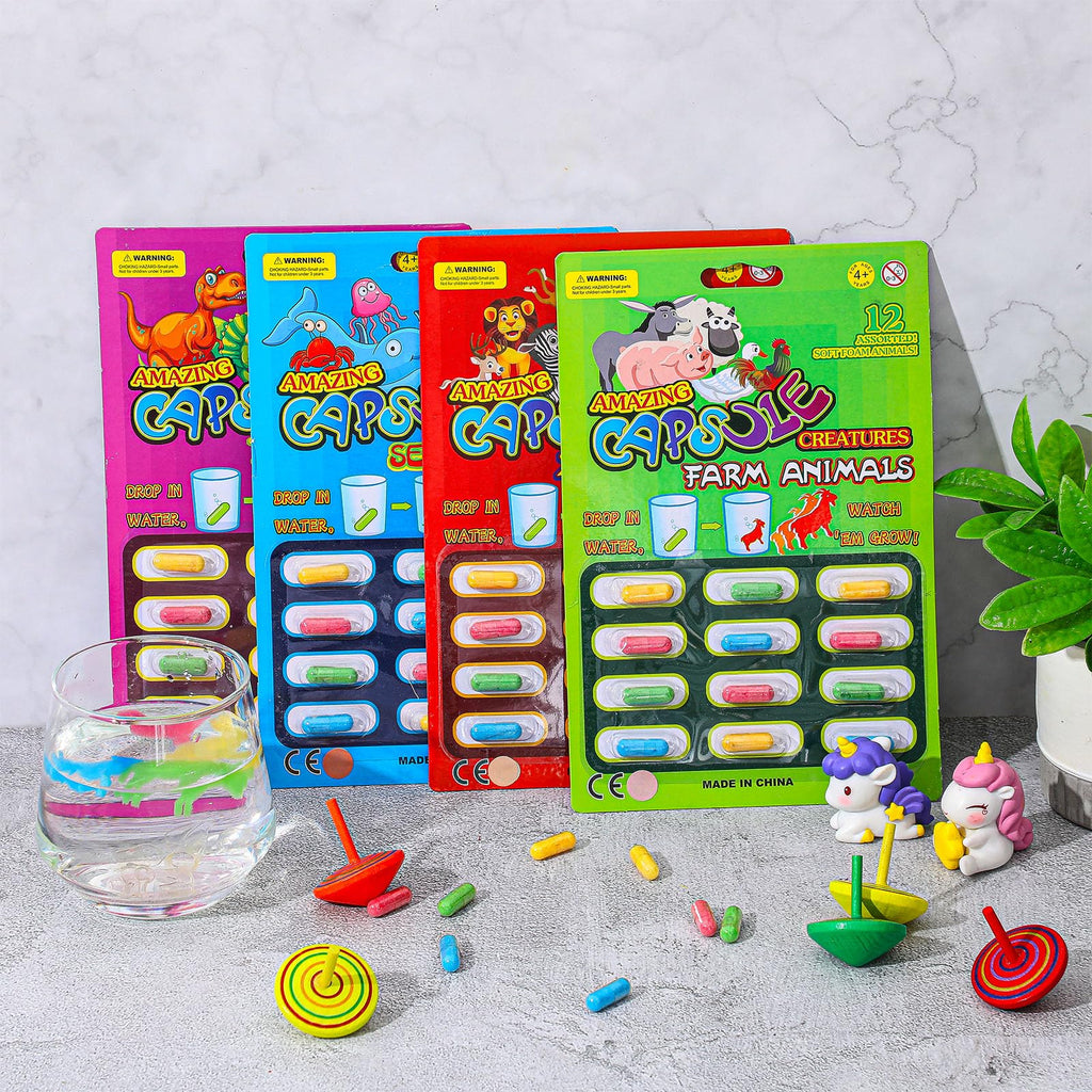 Gejoy 8-Pack Water Growing Capsules – 96 Mini Dinosaur, Sea Animal, Farm & Zoo Toys for Kids' Bath or Party