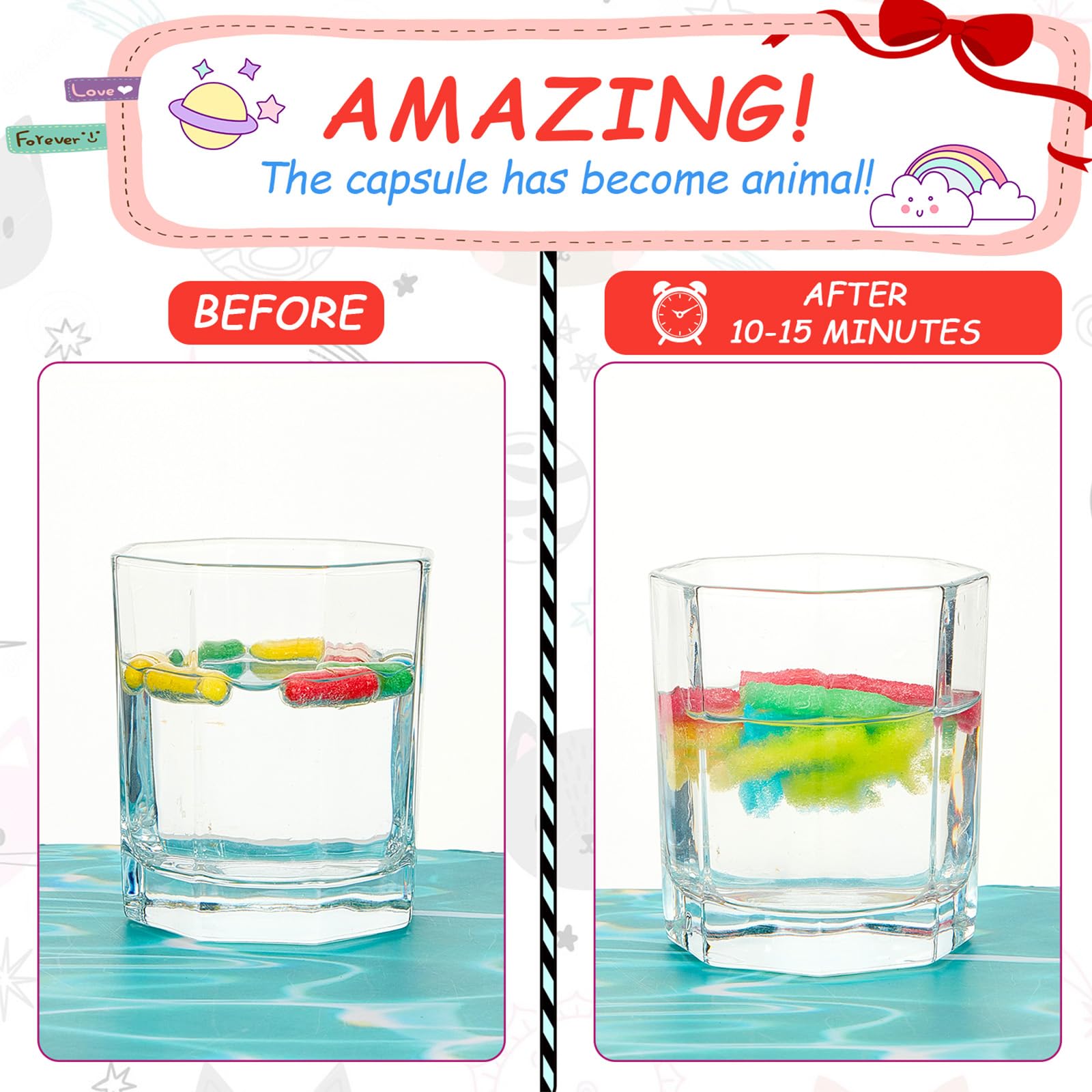Gejoy 8-Pack Water Growing Capsules – 96 Mini Dinosaur, Sea Animal, Farm & Zoo Toys for Kids' Bath or Party