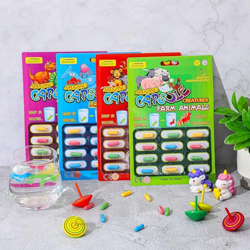 Gejoy 8-Pack Water Growing Capsules – 96 Mini Dinosaur, Sea Animal, Farm & Zoo Toys for Kids' Bath or Party