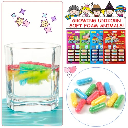 Gejoy 8-Pack Water Growing Capsules – 96 Mini Dinosaur, Sea Animal, Farm & Zoo Toys for Kids' Bath or Party