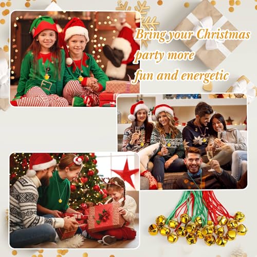 Gejoy Jingle Bell Necklace Bulk Set – 24 Red & Green Christmas Bell Necklaces for Kids, Party Favors & Decor