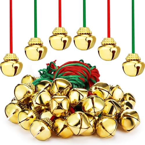 Gejoy Jingle Bell Necklace Bulk Set – 24 Red & Green Christmas Bell Necklaces for Kids, Party Favors & Decor