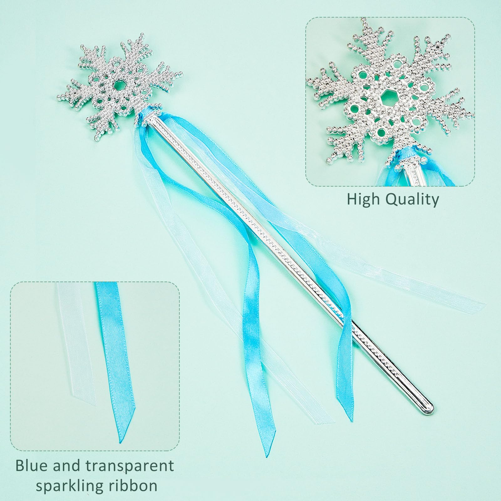 Gejoy Winter Snowflake Wand - 12-Pack Silver Snowflake Wands for Dress-Up and Parties
