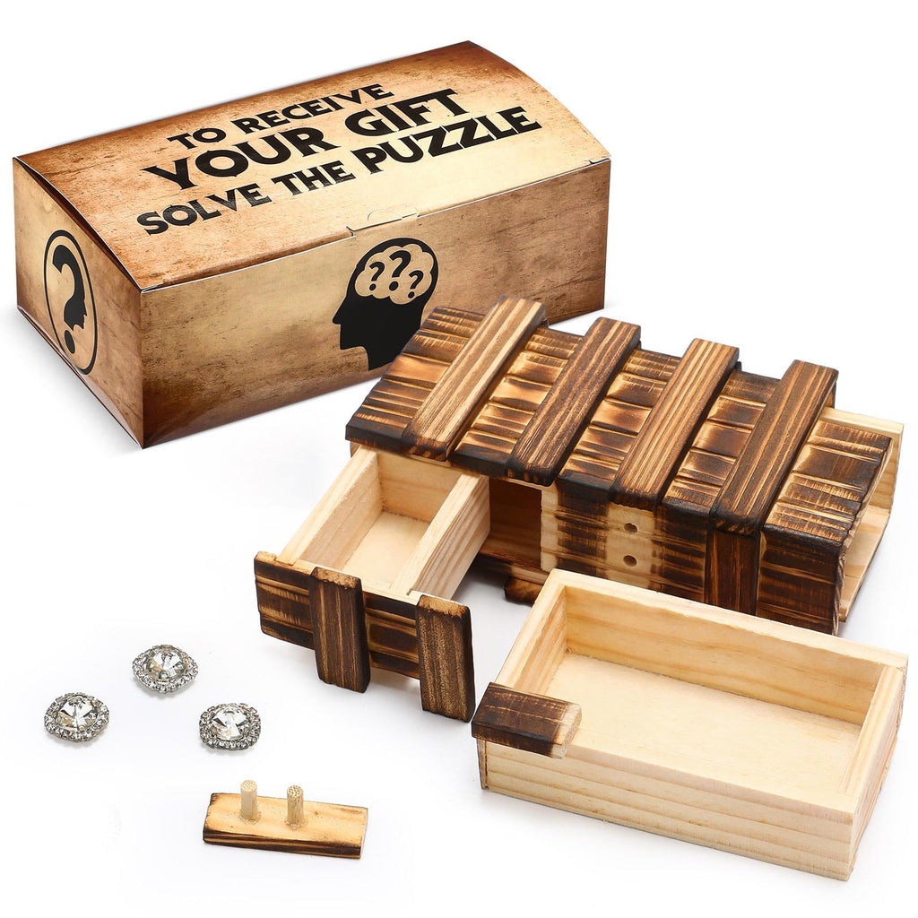 Gejoy Wooden Puzzle Box – 15.5 cm Brain Teaser with Hidden Compartment for Cash or Gifts