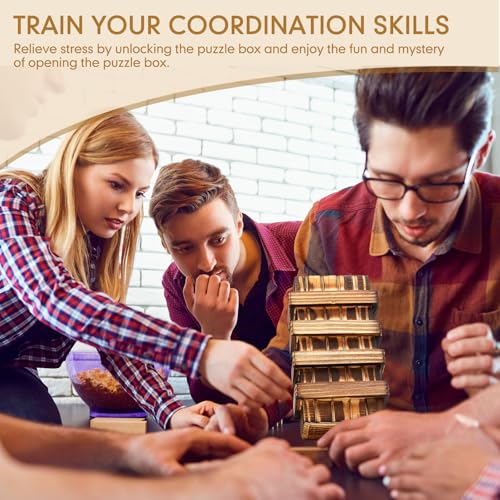 Gejoy Wooden Puzzle Box – 15.5 cm Brain Teaser with Hidden Compartment for Cash or Gifts