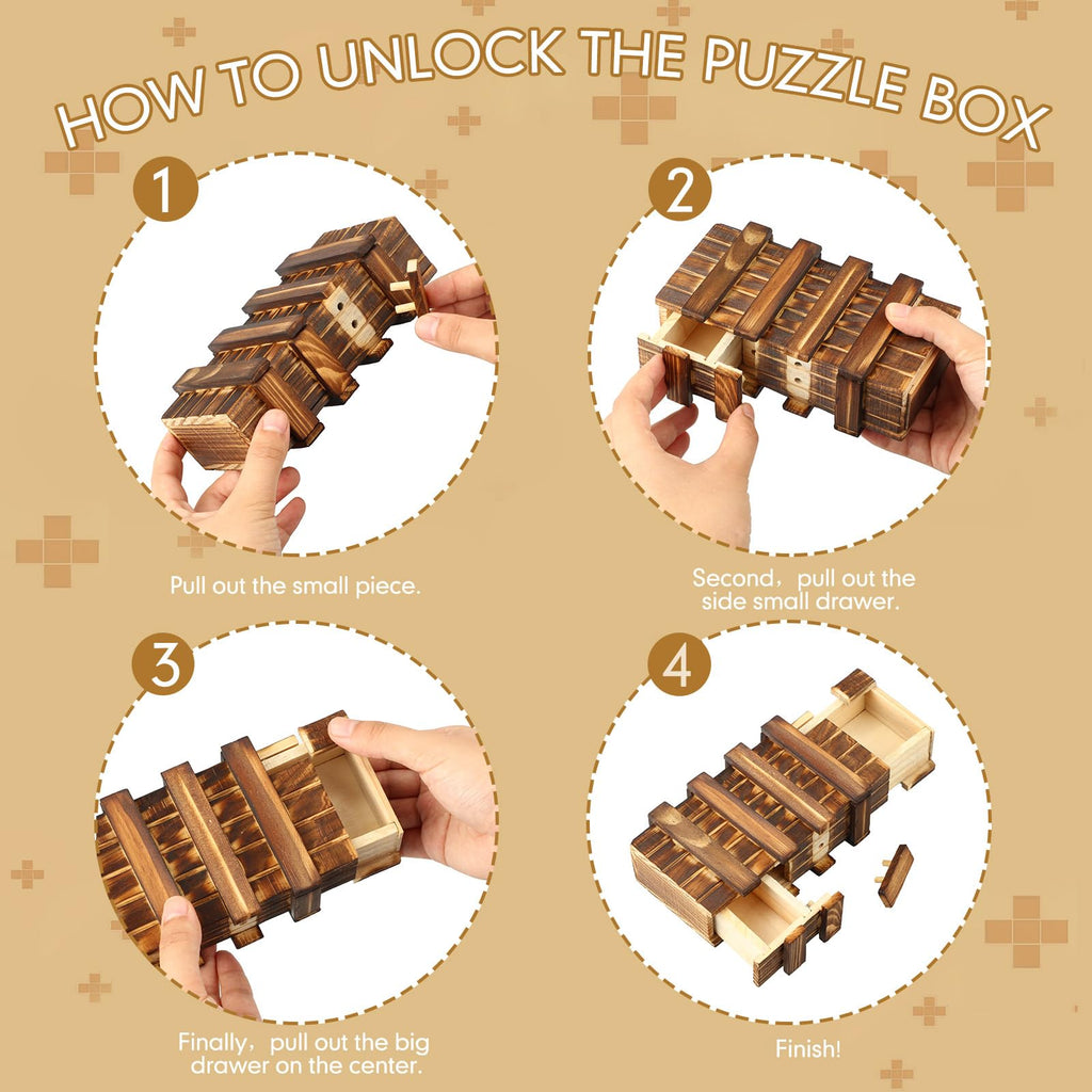 Gejoy Wooden Puzzle Box – 15.5 cm Brain Teaser with Hidden Compartment for Cash or Gifts