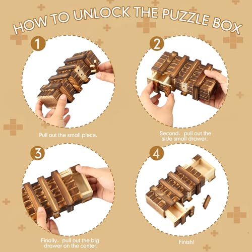 Gejoy Wooden Puzzle Box – 15.5 cm Brain Teaser with Hidden Compartment for Cash or Gifts